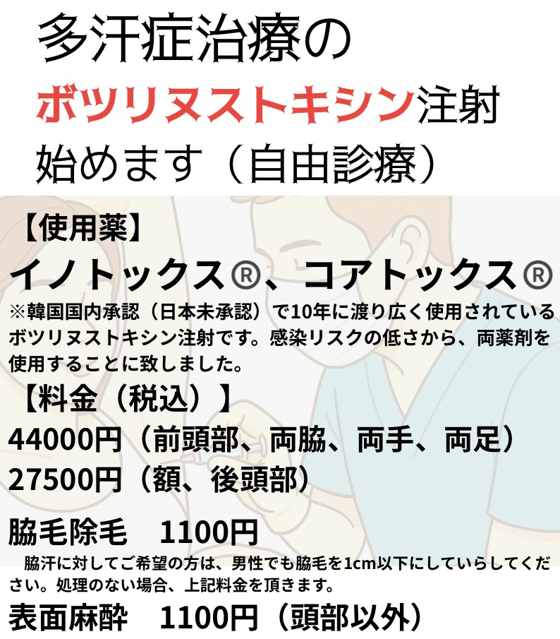 多汗症治療のボツリヌストキシン注射始めました