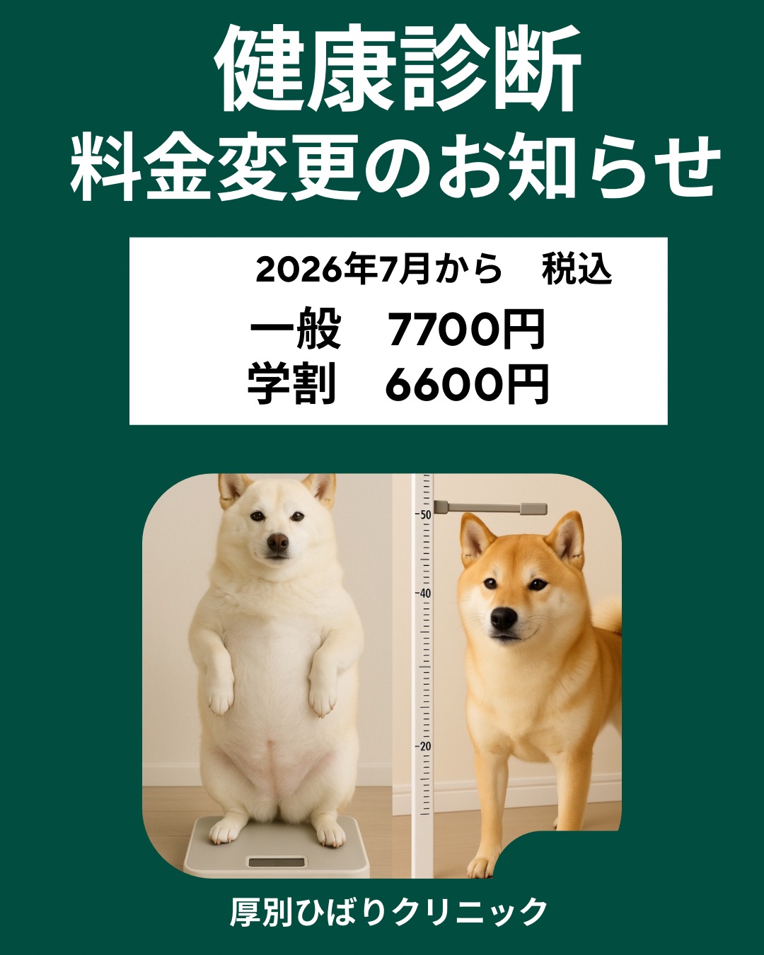 健康診断料金　変更のお知らせ